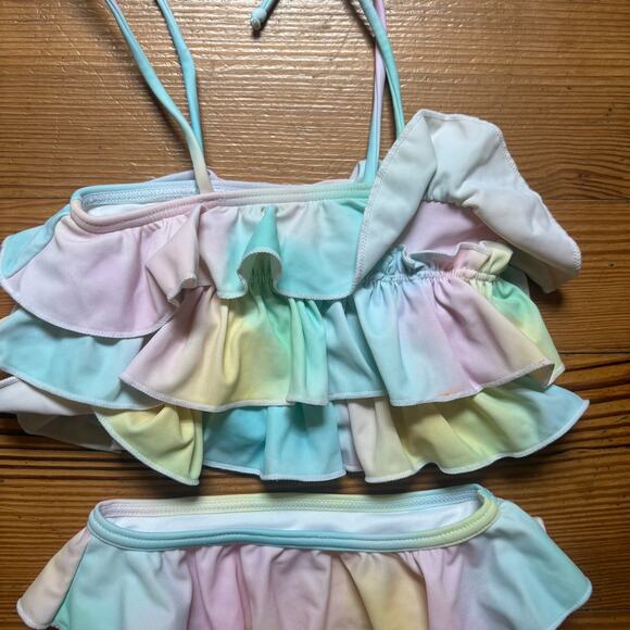 Infamous tie dyed ruffle top two piece toddler swimsuit SIZE 2 - Picture 3 of 5